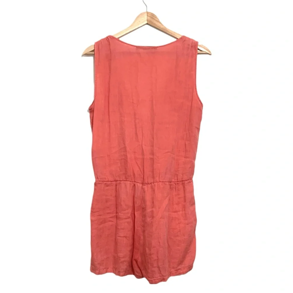 Zara Basics Coral Linen Romper Size Small V-Neck Sleeveless Casual